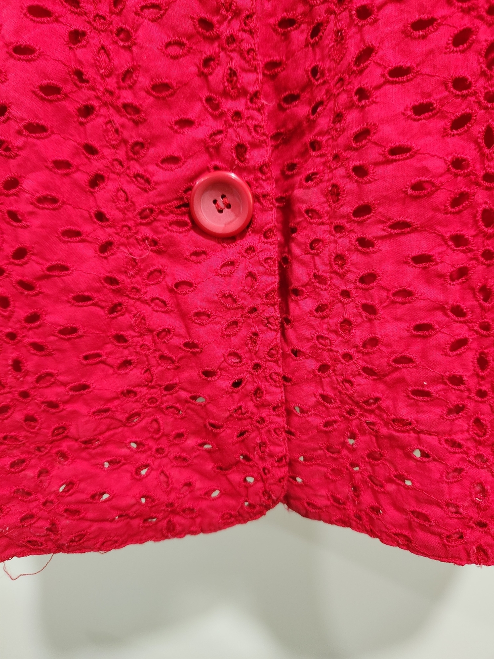 Tulle Bright Red Eyelet Button-Front Jacket - Picture 3 of 7